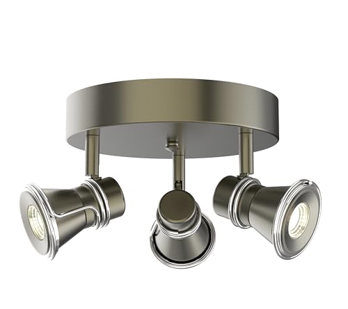 Image of 3-Light Dimmable LED Ceiling Spotlight, Industrial Gunmetal Finish Round Flush Mount Ceiling Light Fixture, Adjustable Heads with Directional Track Lighting (LED Bulbs Included)