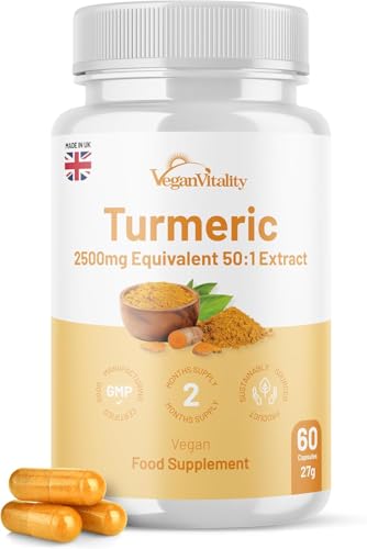 Turmeric and Ginger and Black Pepper Capsules, Turmeric Supplement 2,500mg, Ginger 500mg, 92% Curcumin Turmeric Capsules High Strength, Joint Supplement, 2 Months Supply, Vegan, GMP