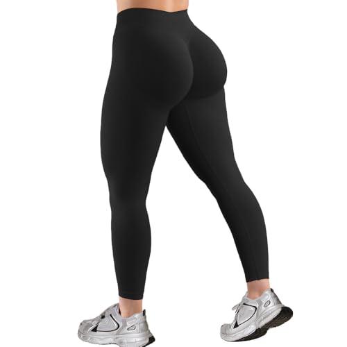 Jetjoy Seamless Leggings for Women Gym Leggings Hidden Scrunch Butt Lifting Workout Leggings Tummy Control Yoga Pants Black