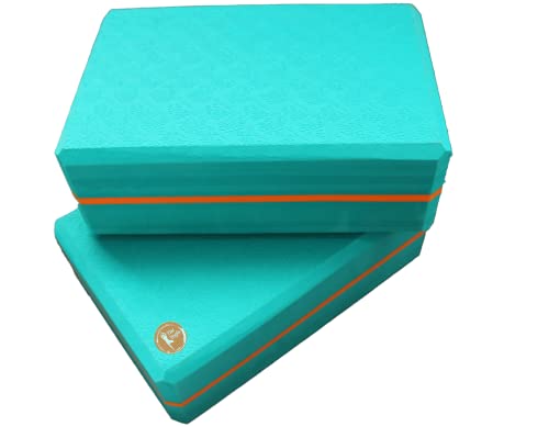 Image of The Yogis High Density Foam Yoga Block Brick * [ Set of 2 ] * Large Size [ Free - Yoga Belt ] Made in India (Blue)