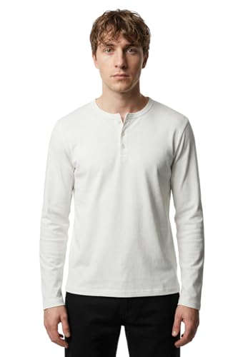 Image of SNITCH Legacy Men Regular Fit Henley Long Sleeve T-Shirt | 100% Cotton Breathable Fabric & Classic Button Placket | Versatile Casual Wear & Lightweight Autumn Fashion Top