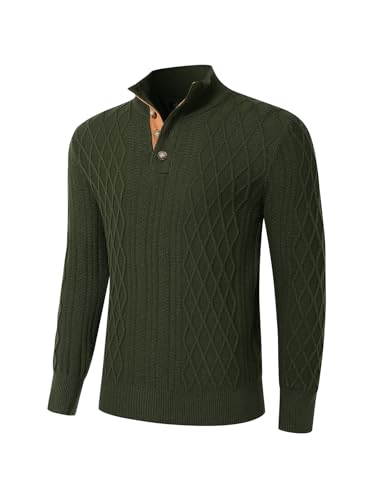 Auxo Men's Cable Knit Pullover Sweaters Casual Long Sleeve Stand Collar Quarter Button Knitted Sweater