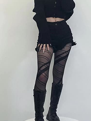 Image of Sahabowi Women Sheer Tights, High Waist Pantyhose, Vintage Control Top Stockings(Patterns Colourful), Pantyhose5