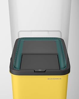 SONGMICS Kitchen Rubbish Bins, Garbage Bins Set of 4, Stackable Bin 20 L Each, Waste Separation System, Hinged Lid, with Stickers, Storage Box, Yellow, Blue, Beige and Green LTB760Q01