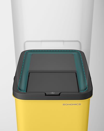 SONGMICS Kitchen Rubbish Bins, Garbage Bins Set of 4, Stackable Bin 20 L Each, Waste Separation System, Hinged Lid, with Stickers, Storage Box, Yellow, Blue, Beige and Green LTB760Q01