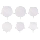 Ruiyan Lot de 6 Couvercles en Silicone Réutilisables Ecologiques Couvercles Elastique pour Bols Pots Boîtes de Lunettes Fruits Lave-vaisselle Micro-Ondes (Blanc)