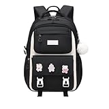 Nogkdyc Mochila escolar para niñas, mochila ligera de 3 a 9 grados, 3 piezas, 1-3 grados, Negro, S