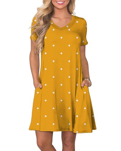 Image of COSSEN Women's Casual T Shirt Dress V-Neck Short Sleeves Swing Dresses Birthday Party Summer Travel Beach with Pocket