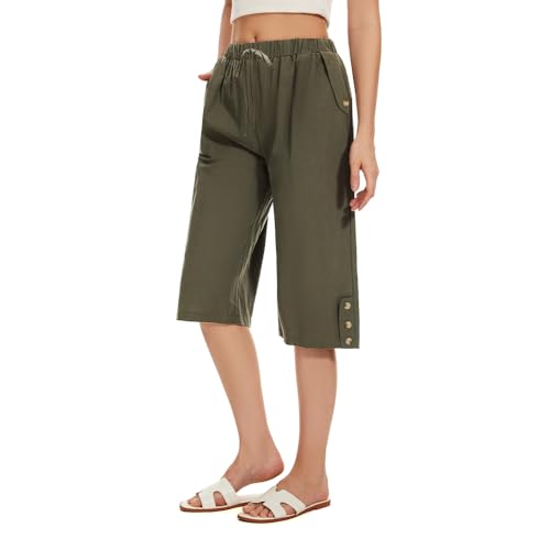 TBA Wide Leg Straight Capri Pants for Women Drawstring Elastic High Waist Joggers Pants Casual Cropped Trousers with Pockets4