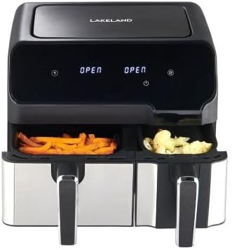Lakeland Dual Basket Air Fryer with one basket removed, showing sweet potato cubes