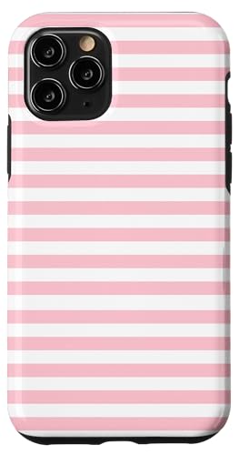 White and Pink Stripes Geometric Horizontal Lines Pattern X}zP[X iPhone 11 Pro p
