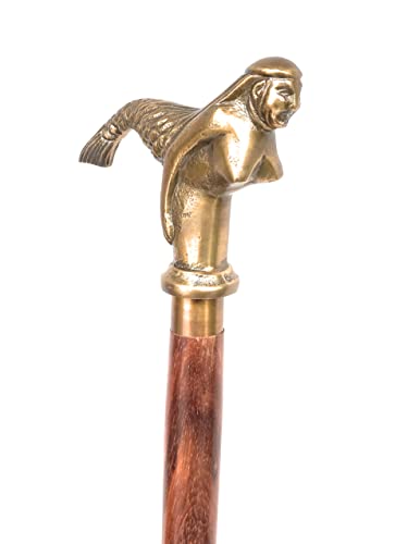 Handmade Walking Stick Brass Handle Wooden Cane 36" Rosewood Stylish Derby Gift Idea Grand Father Mother In Law Grandpa Grandma Gifts (Mermaid Antique) #TOP6