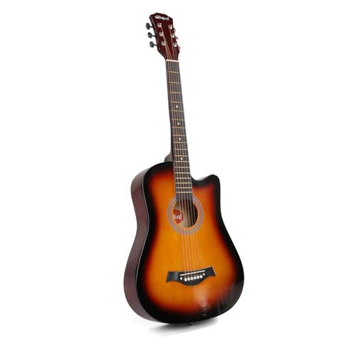Image of AKKORD Basswood 38 Inch Acoustic Cutaway Guitar Kit With Gigbag, Strings, Picks, Strap And Key - Glossy Sunburst | Complete Guitar Kit For Beginners With Free Course