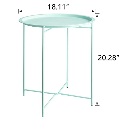 Hollyhome Folding Tray Metal Side Table, Sofa Table Small Round End Tables, Anti-Rust And Waterproof Outdoor Or Indoor Snack Table, Accent Coffee Table,（H） 20.28" X（D） 18.11", Blue #TOP2