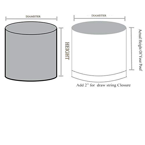 100% Cotton Round Decorative Throw Ottoman Piping Pouf Cover (20" W X12 H, Black) Cover Only, Not Stuffed, Insert Not Included #TOP4