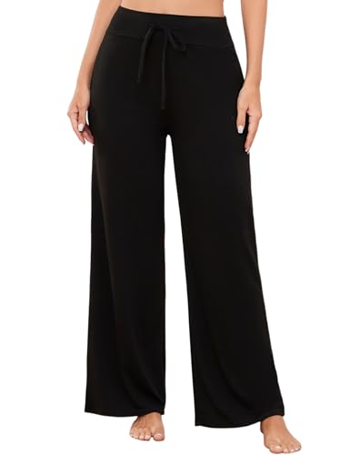 Image of LOCUBE Women's Pajama Pants, Soft Comfy High-Waist Wide-Leg Lounge Pants with Drawstring and Pockets
