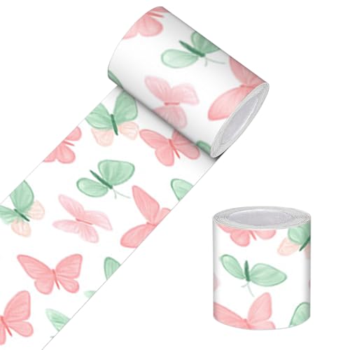 HOMETITUTE Wallpaper Border Peel and Stick Decorative Wall Trim Self Adhesive Butterfly Accent Strip for Kids Room Bedroom Nursery Playroom Mirror Frame Living Room 4x196 Inch Soft Pastel Garden Style