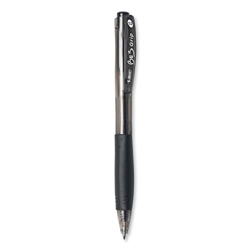 BIC BU3 Retractable Ball Pen with Grip, 1 mm Medium Tip, Black, Pack of 60