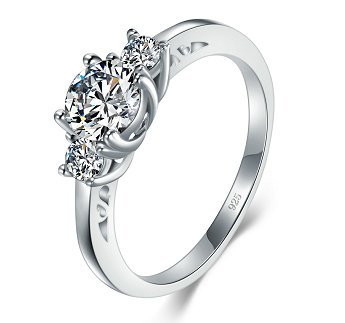 BORUO 925 Sterling Silver Ring, Cubic Zirconia CZ Eternity Engagement Wedding Band Ring Size 8