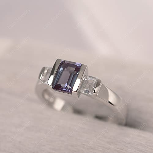 S925 Sterling Silver 3-Stone Ring Engagement Ring Emerald Cut Gemstone Ring Half Bezel Wedding Promise Rings for Women Jewelry3