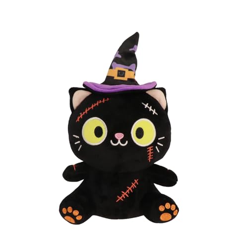 NJXQLL Halloween Plush Toy, Black Cat Stuffed Animal Plush Pillow, with Hat & Stitched Wound Halloween Plushies Toys for Adults and Kids, Birthday...