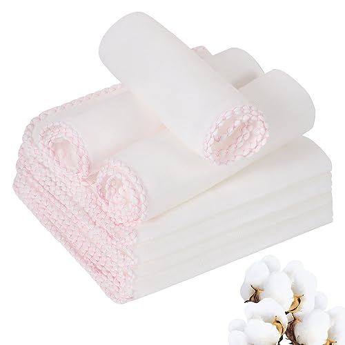 Lanjue 10 PCS Muslin Face Cloths for Baby 12 x 12 Inch 100% Cotton Soft Skin-Friendly Muslin Squares Reusable White Muslin Cloth Machine Washable for Makeup Removal Baby Bibs Face Wash Cloths