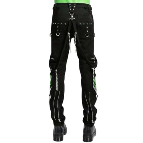 Unisex Slim Gothic Pant | Green Super Skull Gothic Cyber Chain Goth Jeans Punk Rock Pants | Skull Gothic Pant2