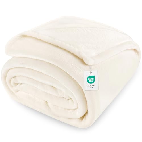 Cinkee Antistatische Kuscheldecke 300GSM Extra Weich | Fleecedecke Sofadecke 150x200 cm | Oeko-TEX® Wohndecke Tagesdecke und Couchdecke | Cremeweiß