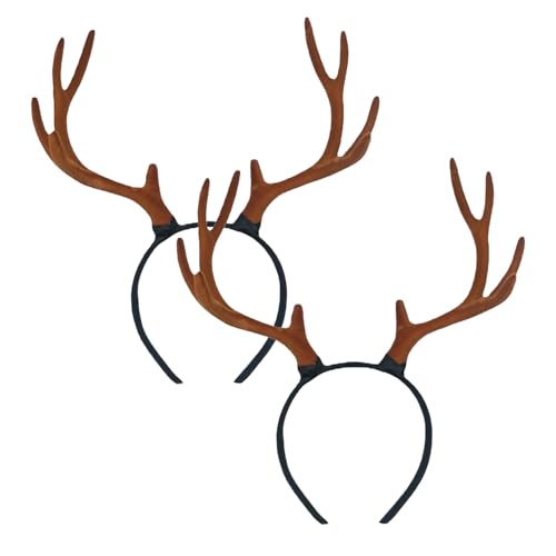 HAICN 2Pieces Deer Antler Headband Cute Brown Christmas Headband Reindeer Hair Hoop Xmas Party Favor Gift for Women Girls Masquerade Carnival