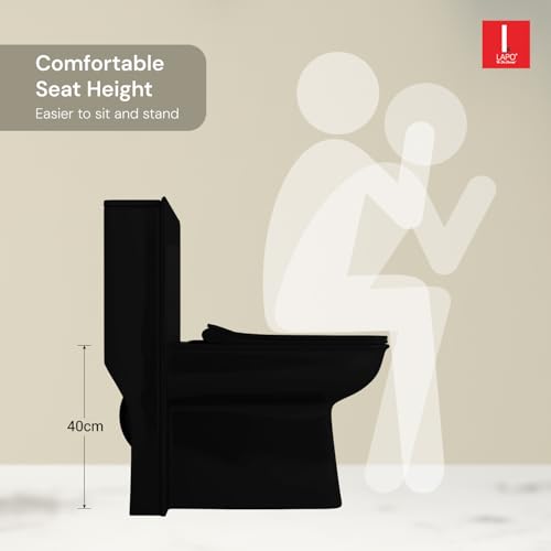 LAPO Premium Commodes for Toilet, S Trap 9 inch Outlet, One Piece Commode with Soft Close Toilet Seat, Ceramic One Piece Western Toilet with Rimless Washdown Flush (Iris, 7 Yrs Warranty) - Black