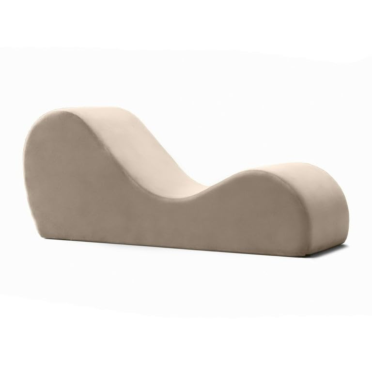 Image of Wooden Luxury Yoga Lounge Chair | Premium Chaise Lounge Sofa with Velvet Upholstery | Living Room, Bedroom & Reading Lounge Furniture | White