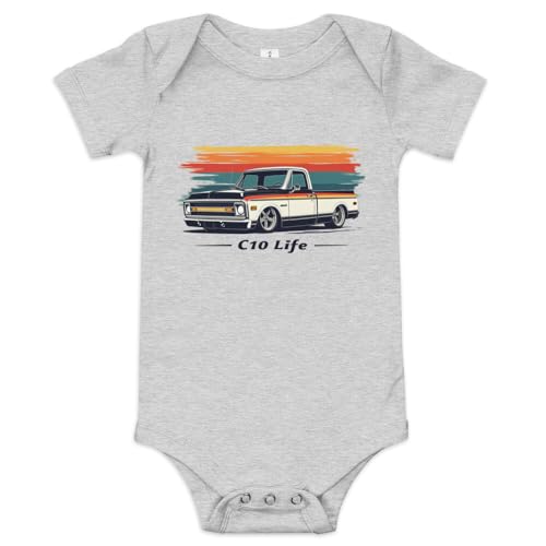 Image of 1970s Chevy C10 Life Retro Colors Classic Pickup Truck Baby Onesie Short Sleeve one Piece