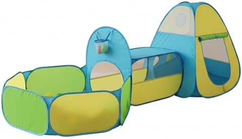 3 in 1 Kids Play Tent with Tunnel & Ball Pit,Pop Up Indoor/Outdoor Playhouse for Boys and Girls,Crawling Tunnel Toy with Fun Toss It Game Zone,Easy Setup Foldable Carry Bag (Balls Not Included)