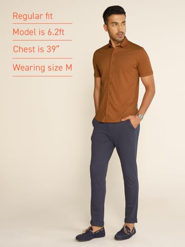 Image of DaMENSCH Men's Constant All-Degree Half Sleeve Regular fit Shirt, Pique Textured, Thermoregulating Cotton Blend, Recycled Fabric Shirts Stylish