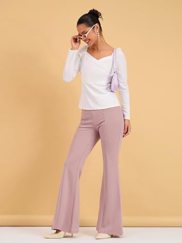 Image of barcino White 4-Way Stretch Bootcut Flared Trousers