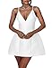 LuFeng Women's Sexy Sleeveless Spaghetti Strap Deep V Neck Backless Flowy Drape Cocktail Mini Dress White