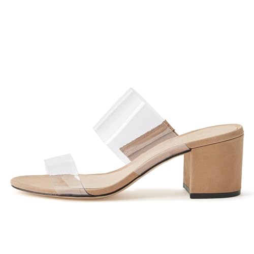 Sandales à talons hauts en PVC transparent et mules à talons épais pour femme