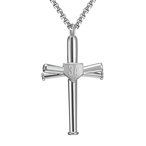 Collier croix homme en acier argenté avec pendentif batte de baseball