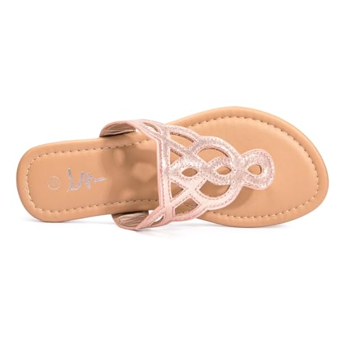 Image of LM Women's Thong Sandals T-Strap Sandals Slip On Flat Sandals Flip Flop Casual Summer Slide Sandals
