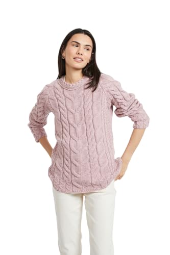 Image of Aran Woollen Mills - Carraig Donn Ladies Irish Multi Cabled Raglan Super Soft Merino Wool Sweater