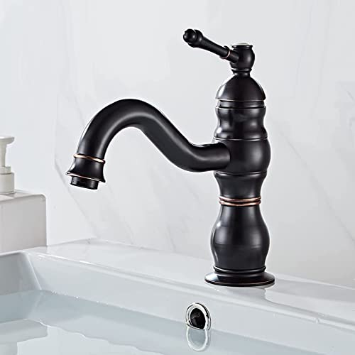 kisimixer Grifo Lavabo Negro Vintage, Puede Girar 360 ° Grifo Monomando Lavabo...