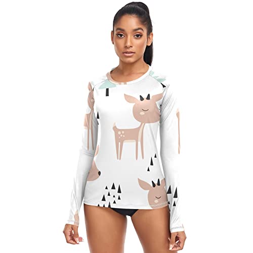 linqin Maillot de bain rashguard pour femme - Maillot de bain à manches longues en bois de cerf - Pour adolescents - Surf, plage, Bois de cerf mignon, Taille XS