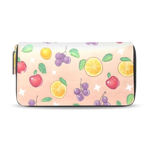 Long Wallets Leather Bifold Wallet for Women Shiny Fruits with Zipper Credit Card Holder Large Capacity1