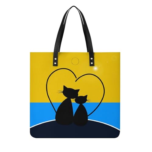 Sac à bandoulière chat couple élégant grand tote bag de plage et voyage