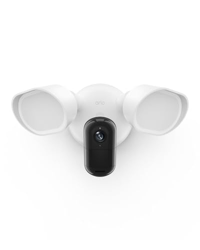 Arlo 2K Flutlichtkamera, Überwachungskamera Aussen WLAN, 2K HDR, Kabelgebunden, 160° Weitwinkel, Bewegungsmelder, Farbnachtsicht, LED Licht, 2-Wege-Audio, Alarm, Sirene, mit Arlo Secure Testzeitraum