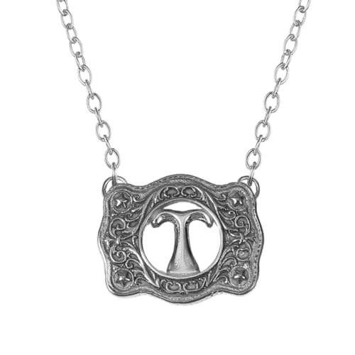 Belt Buckle Necklace Western Style Initial Letter Pendant Necklace, Decorative Belt Buckle Frame Design