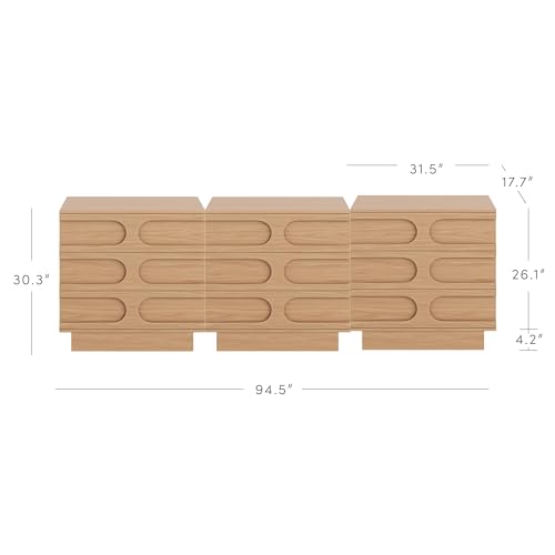 Image of Nathan James Iris 3 Drawer Dresser, Mid-Century Modern Solid Wood Dresser for Bedroom, Raw Oak Set of 3