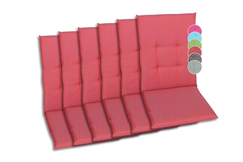 GO-DE Textil Bequeme und attraktive Polsterauflagen für Mittellehner-Gartenstühle (6er-Set, Uni rot, Mittellehner)