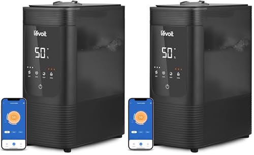 Image of Levoit 6L Smart Warm & Cool Mist Humidifiers for Home Bedroom,60H Runtime & Auto Customized Humidity for Large room,Schedule,Easy Top Fill,Essential Oil Diffuser,Whisper-Quiet,Handle,Black (Pack of 2)
