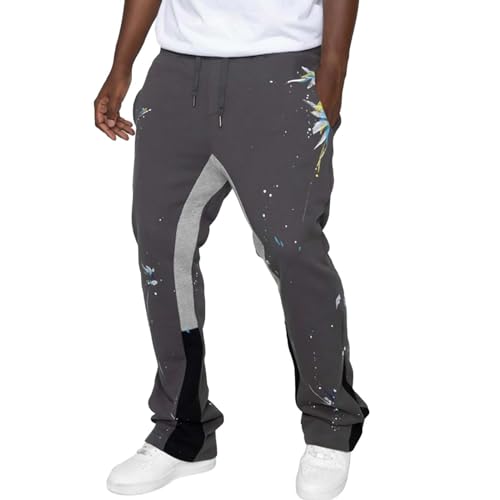 Mens Stacked Flared Jogger Sweatpants Patchwork Casual Y2K Wide Leg Track Pants Hippie Printed Bell Bottom Pants